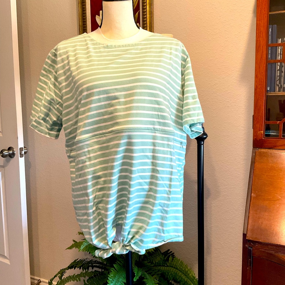 STRIPED NURSING T-SHIRT WITH FRONT TIE- HIDDEN ZIPPER
